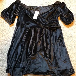 boohoo velvet off the shoulder black dress 18 NWT